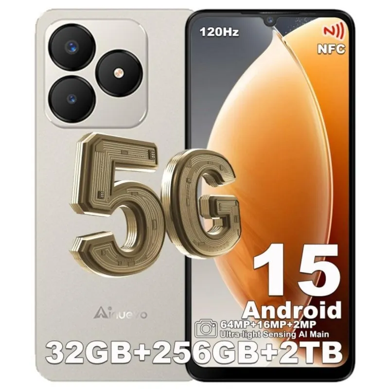 Smartphone Ainuevo Neo S25 Pro 8GB RAM 256GB 5G 6.75" 120Hz NFC Carga Rápida 20W Dorado NES25PROG