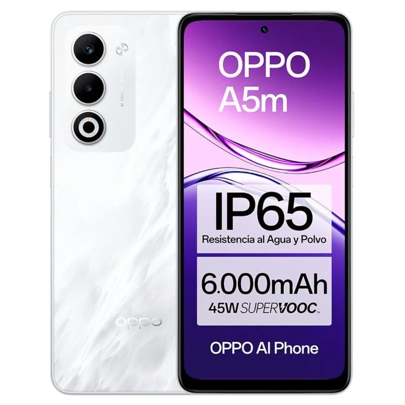 Smartphone OPPO A5m 8GB 256GB 6.67" HD+ IP65 Snapdragon 6s Batería 6000mAh Carga Rápida 45W Blanco 110010348470