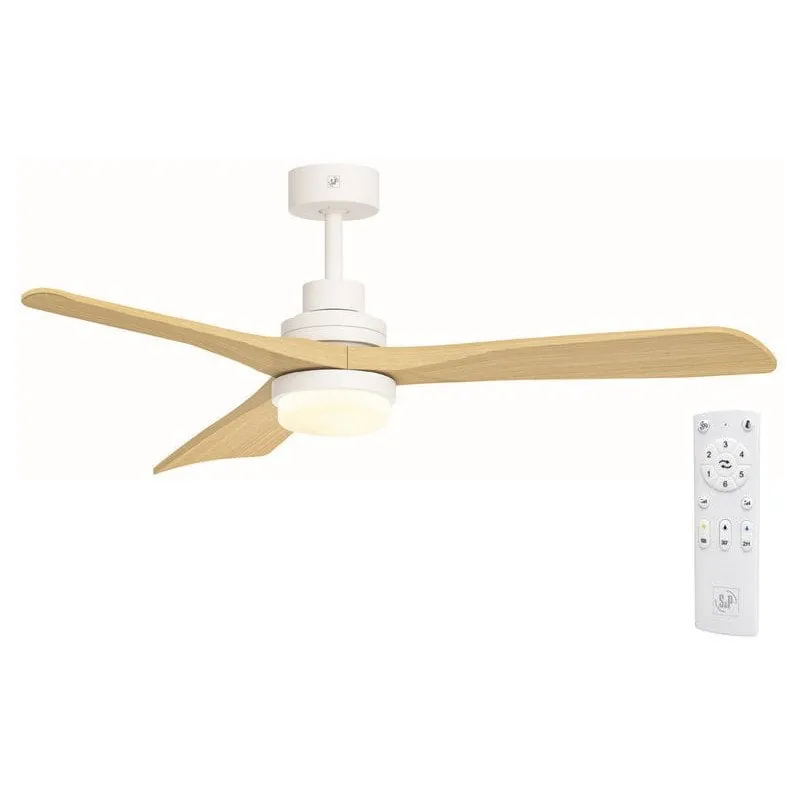 Soler & Palau HTD-135 DC OAK Ventilador de Techo con Luz y Mando a Distancia 56W Blanco/Roble Claro 5316418500