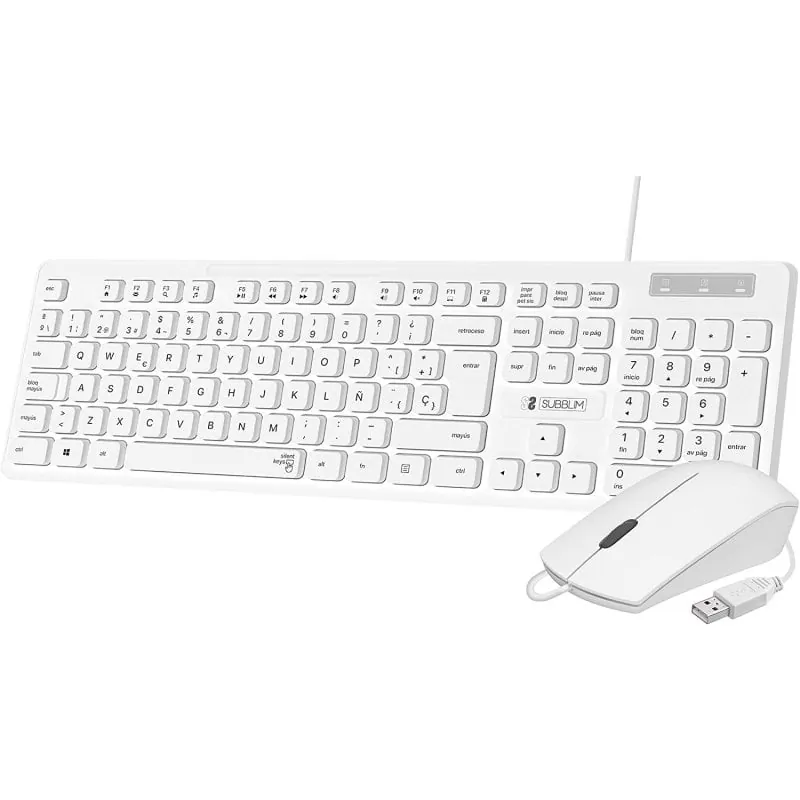 Subblim Combo Business Slim Teclado + Ratón USB Silencioso Blanco SUBKBC-CSSK02