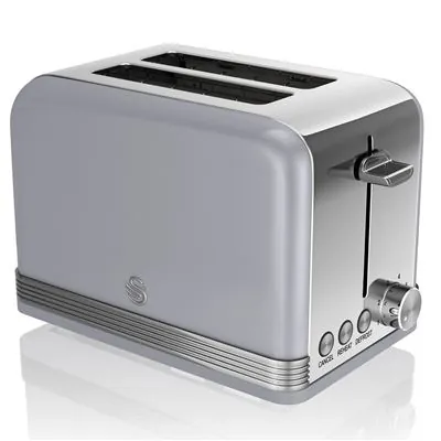 Swan St19010grneu Retro Tostadora Ranura Ancha 2 Rebanadas Gris 5055322555146