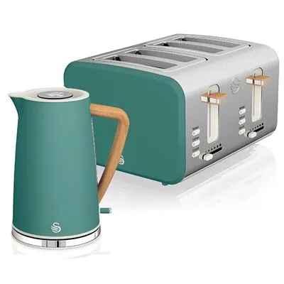 Swan Stp2091greneu Nordic Set de Desayuno Hervidora de Agua 1.7L + Tostadora Ranura Ancha 4 Rebanadas 5055322544386