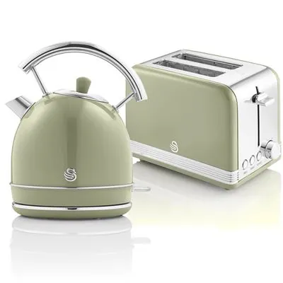 Swan Stp7050gneu Retro Set de Desayuno Hervidora de Agua 1.8L + Tostadora 815W Verde 5055322557966