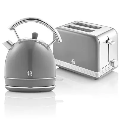 Swan Stp7050grneu Retro Set de Desayuno Hervidora de Agua 1.8L + Tostadora Gris 5055322557980