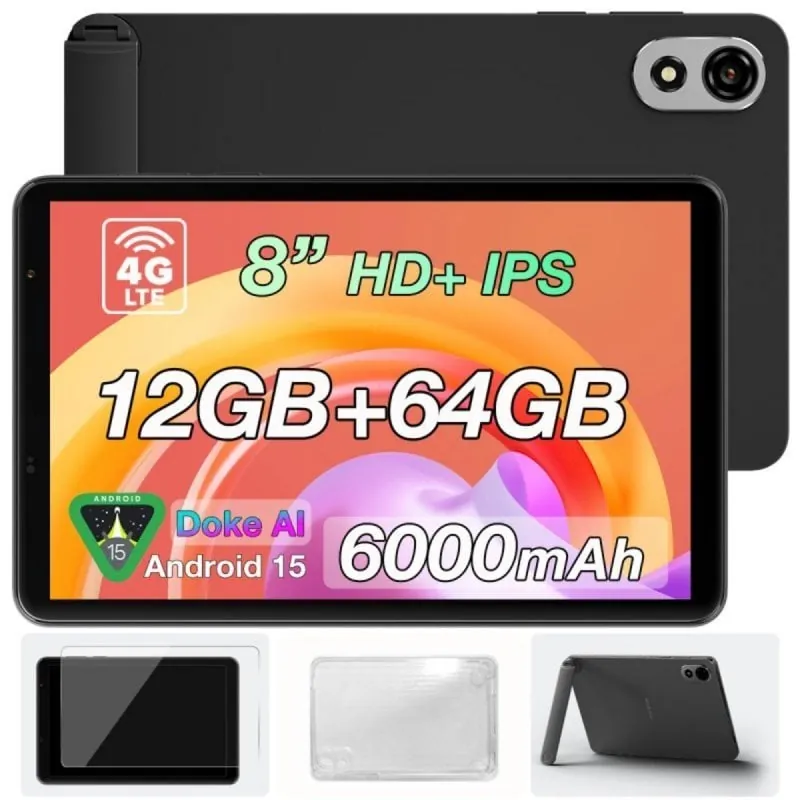 Tablet Blackview Zeno 1 8" HD 90Hz 4GB 64GB WiFi/4G 6000mAh Android 15 Negra + Funda + Protector Blackview ZENO1(4+64G) black