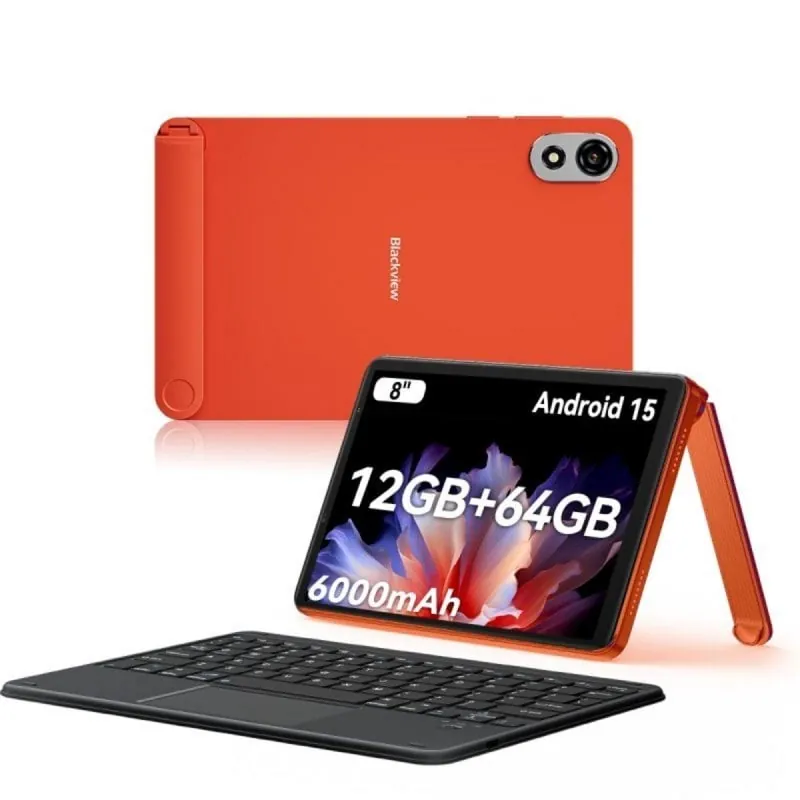 Tablet Blackview Zeno 1 8" HD 90Hz 4GB 64GB WiFi/4G 6000mAh Android 15 Naranja + Teclado Bluetooth ZENO1(4+64)-ORANGE+K1
