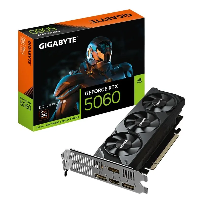 Tarjeta Gráfica Gigabyte GeForce RTX 5060 OC Low Profile 8G 8GB GDDR7 Reflex 2 RTX AI DLSS4 GV-N5060OC-8GL