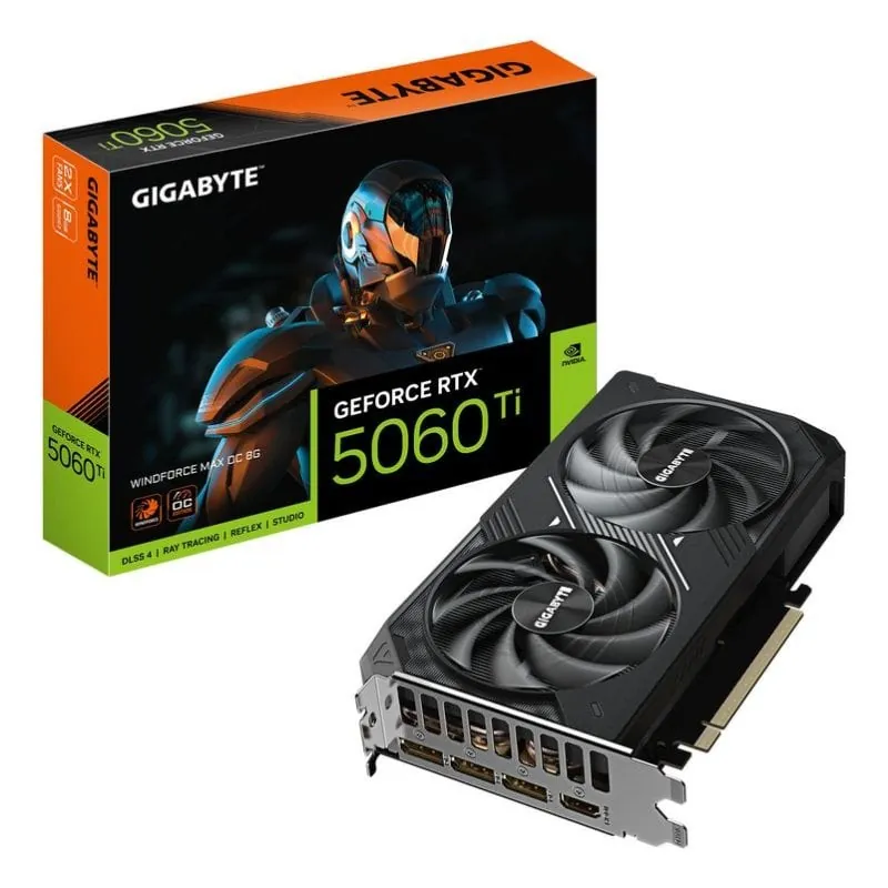 Tarjeta Gráfica Gigabyte GeForce RTX 5060 Ti WINDFORCE MAX OC 8 GB GDDR7 Reflex 2 RTX AI DLSS4 GV-N506TEAGLEMAX OC-8GD