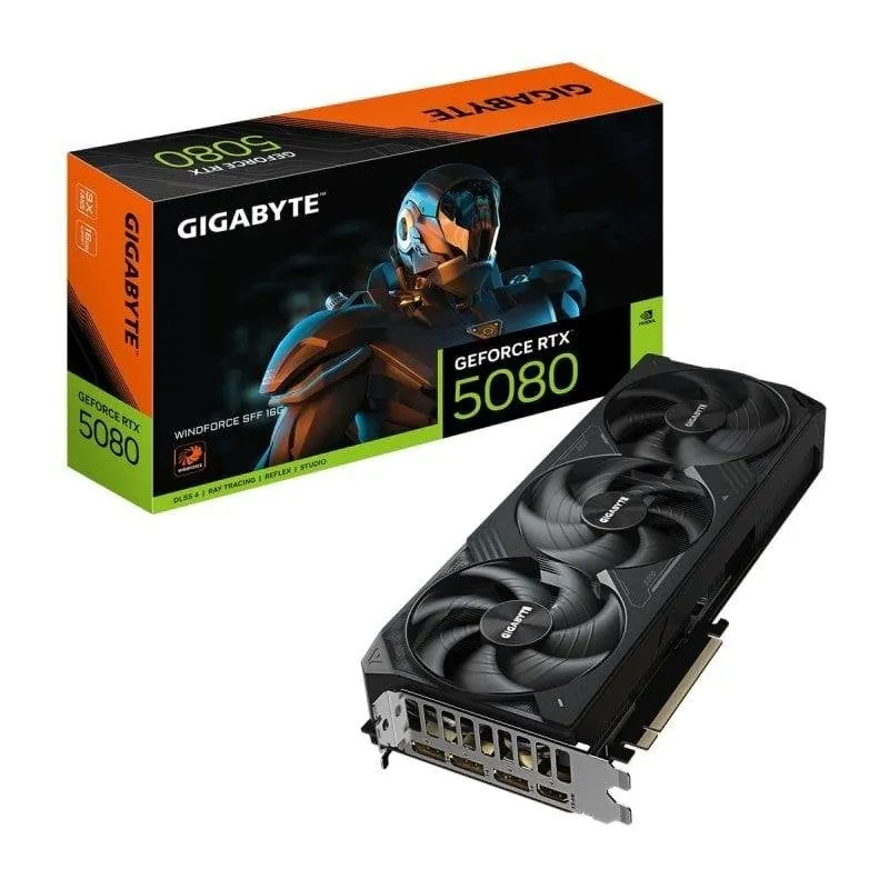 Tarjeta Gráfica GIGABYTE GeForce RTX 5080 WINDFORCE SFF 16GB GDDR7 Reflex 2 RTX AI DLSS4 GV-N5080WF3-16GD