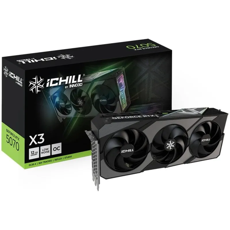 Tarjeta Gráfica Inno3D GeForce RTX 5070 iChill X3 12GB GDDR7 Reflex 2 RTX AI DLSS4 C50703-12D7X-195065H