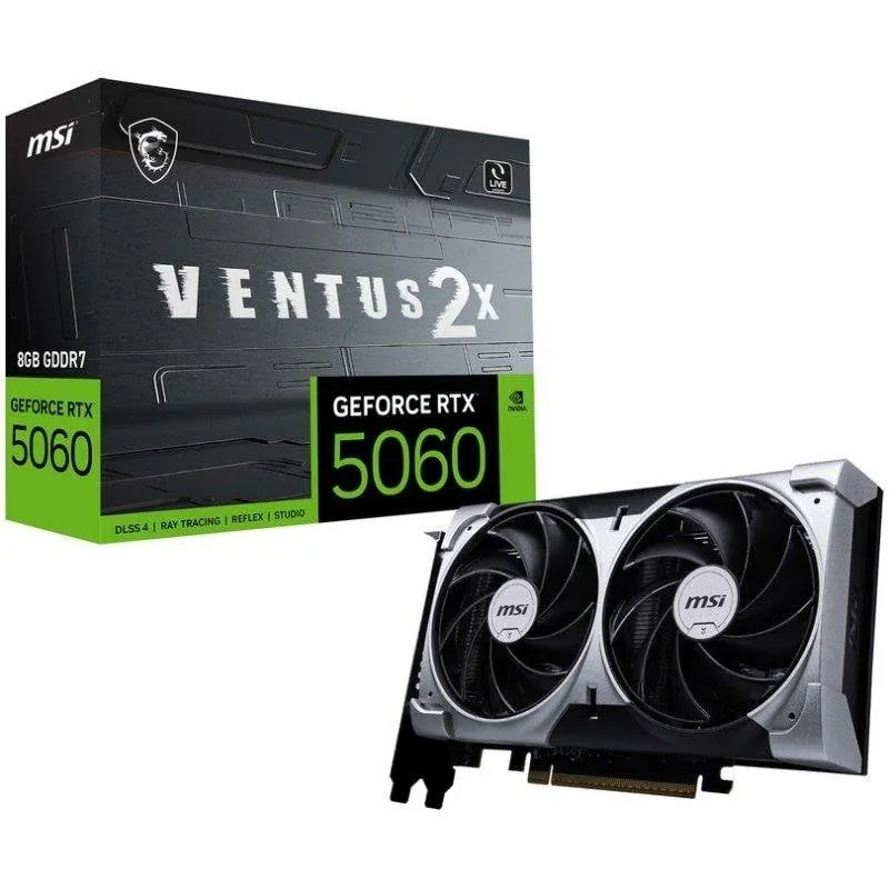Tarjeta Gráfica MSI GeForce RTX 5060 8G VENTUS 2X 8GB GDDR7 Reflex 2 RTX AI DLSS4 912-V537-012