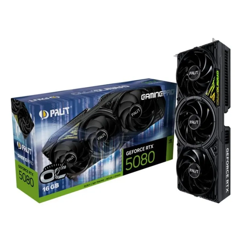 Tarjeta Gráfica Palit GeForce RTX 5080 GamingPro OC V1 16GB GDDR7 Reflex 2 RTX AI DLSS4 NE75080S19T2-GB2031Y