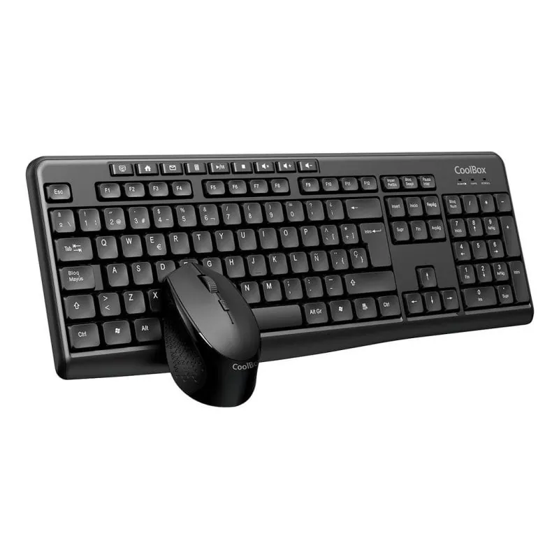Teclado CoolBox Kit inalámbrico de membrana español con ratón ergonómico y teclas multimedia COO-KTR-03W