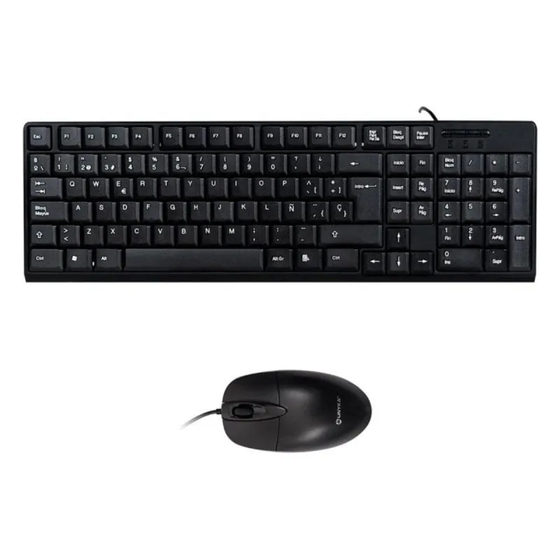 Teclado de membrana Negro Layout Español con ratón óptico 1200 DPI USB Kit oficina UK50545