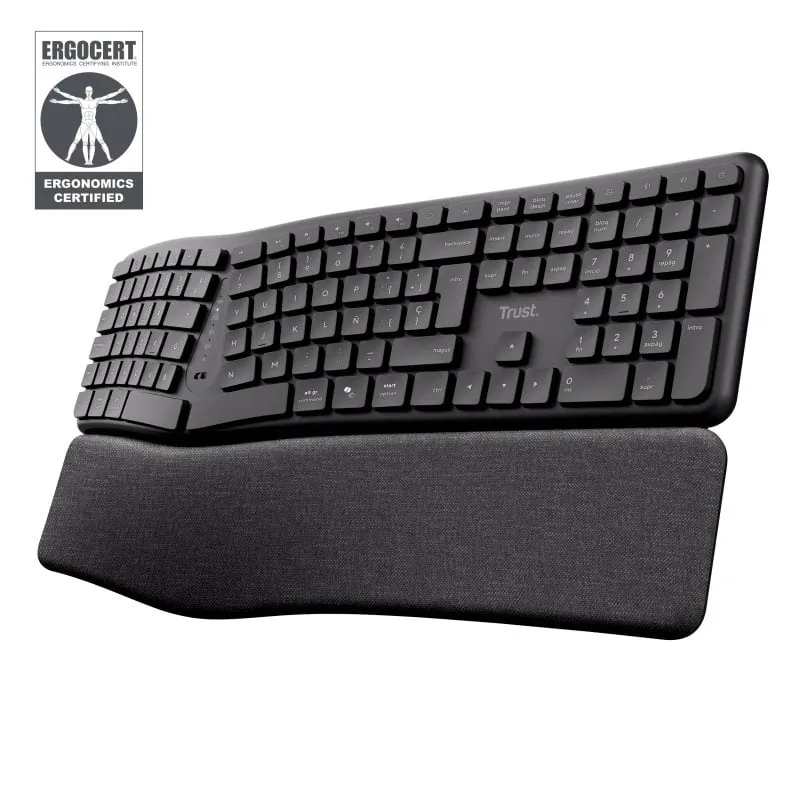 Teclado de membrana Trust Keyra Layout ES inalámbrico ergonómico multidispositivo negro 25704