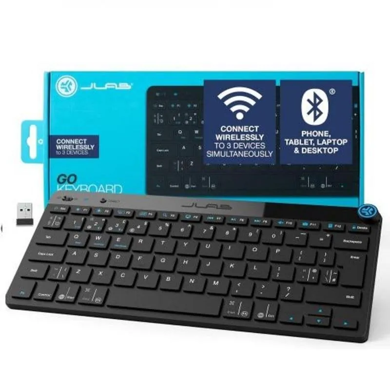 Teclado Jlab mini inalámbrico español Bluetooth con teclas multimedia y dongle USB IEUESKGOKEYBRBLK4