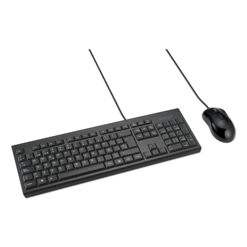 Teclado Kensington KM100 EQ QWERTY Español USB Membrana Resistente a derrames Negro con Ratón incluido K75452ES