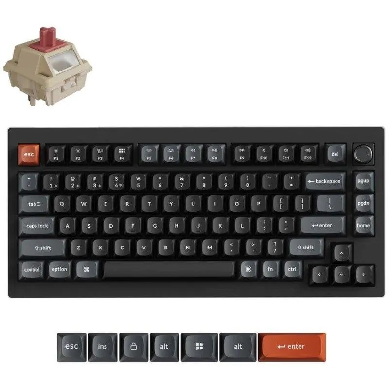 Teclado Keychron V1 Ultra 8K mecánico inalámbrico 75% RGB con knob y switches rojos V1U-D1-ES