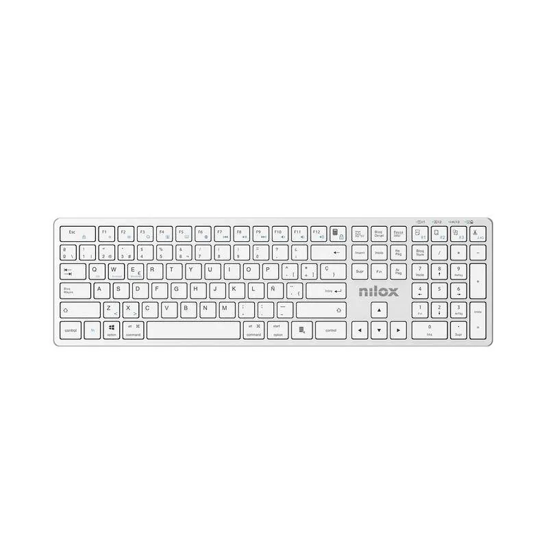 Teclado Nilox Pro Wireless de membrana Layout Español multifunción inalámbrico blanco NXKBW01S