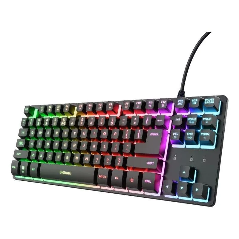 Teclado Trust GXT 833 Thado de membrana TKL con iluminación RGB multicolor 25888