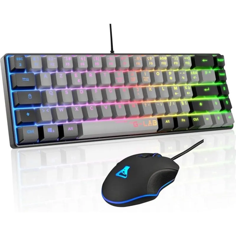 Teclado y ratón gaming The G-Lab Combo Hydrogen compacto 65% QWERTY RGB PC y consolas COMBO-HYDRO-GRB/SP