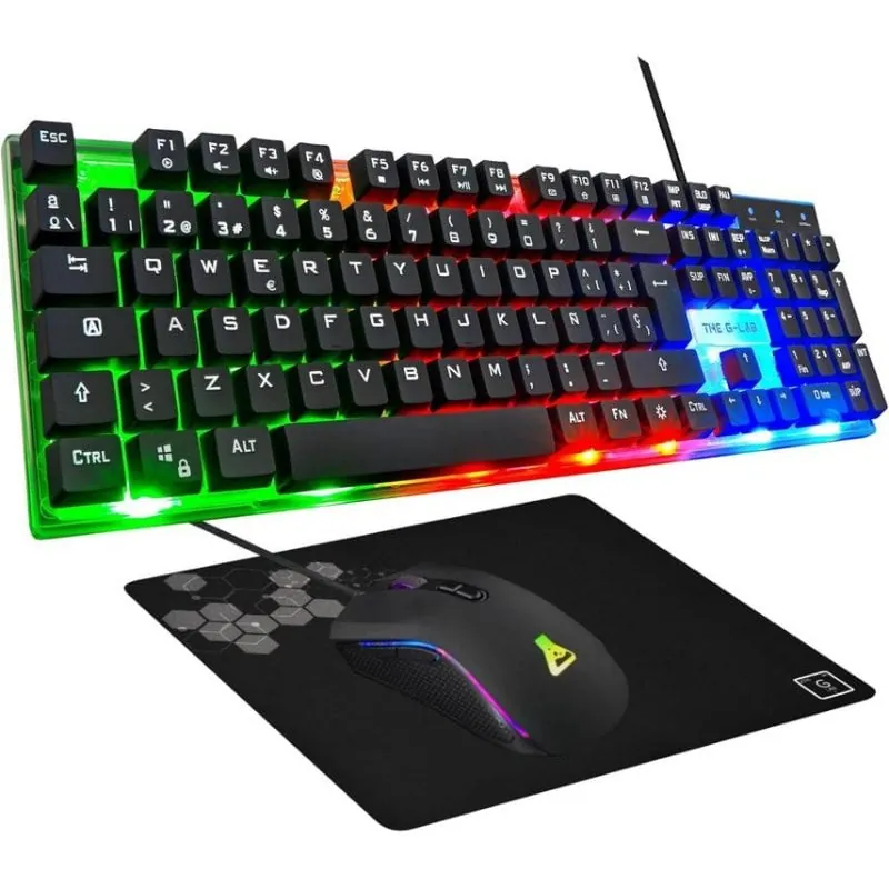 Teclado y Ratón Gaming The G-Lab Combo Yttrium de membrana QWERTY con alfombrilla, retroiluminación multicolor y compatible PC/PS4/PS5 COMBO-YTTRIUM/SP