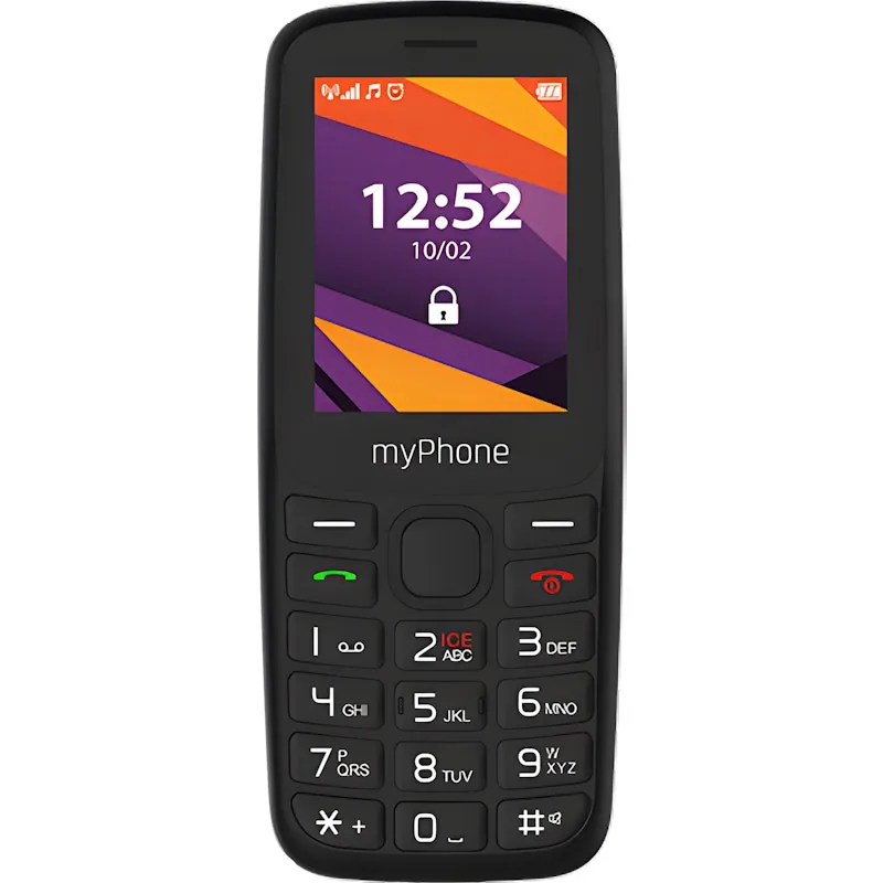 Teléfono móvil negro myPhone 6410 4G LTE Fácil de usar, pantalla de 2,4 pulgadas 