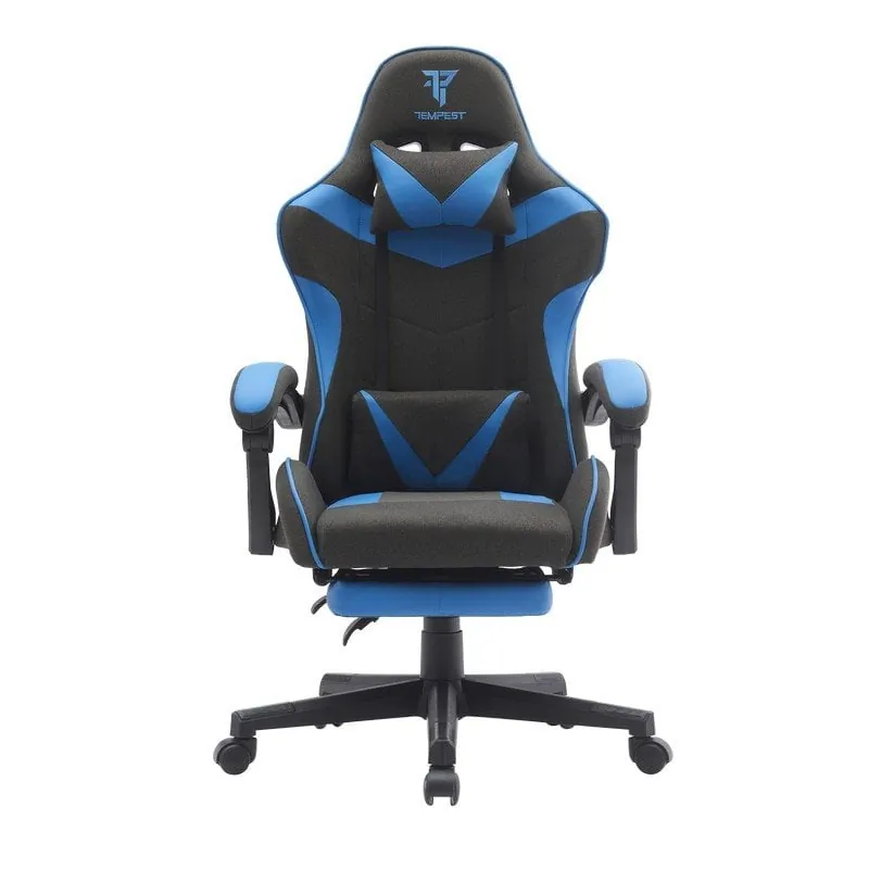 Tempest Shake Silla Gaming con Reposapiés y Masaje Negra/Azul Tela Transpirable TP-GC-SHA-F-NA