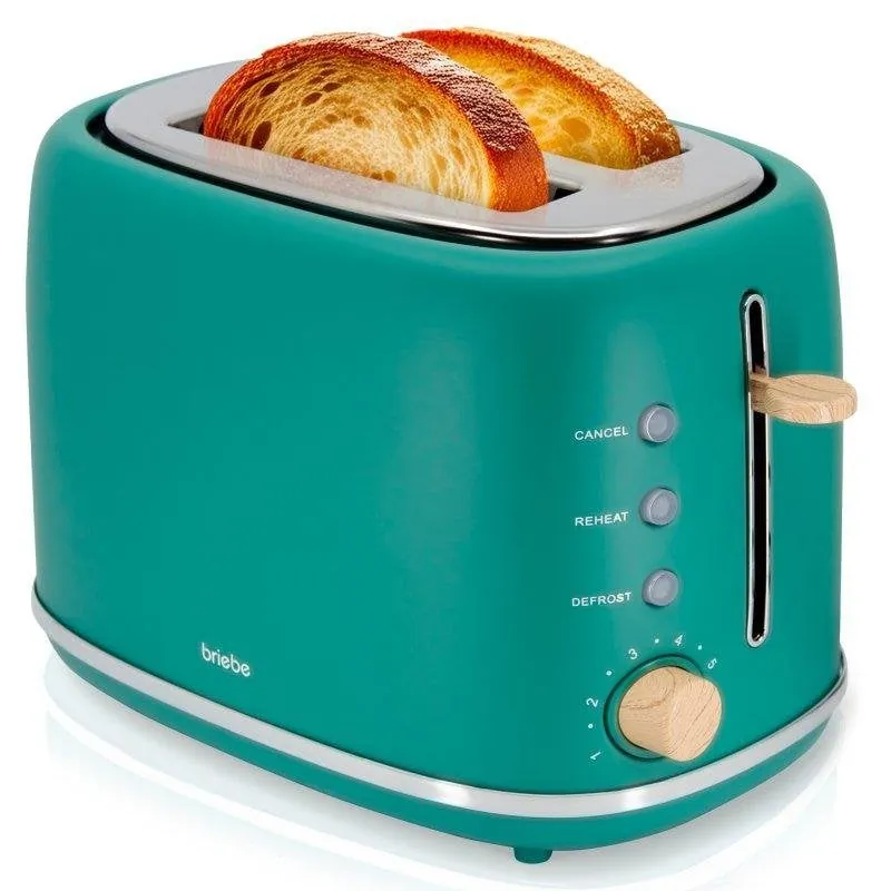 Tostadora Briebe TA1166GRE Nordic 2 rebanadas 870 W verde mate ranura ancha 803998
