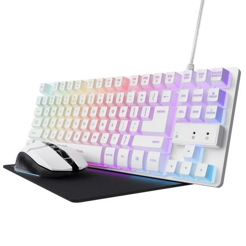 Trust GXT 794W Pack Gaming Teclado TKL RGB Blanco + Ratón Inalámbrico RGB Blanco + Alfombrilla Negra 25233