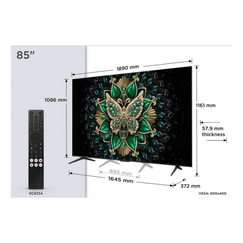 TV TCL QD Mini LED 85C69K 85" 4K UltraHD 144Hz Smart TV Google TV Dolby Vision HDR10+ 85C69K