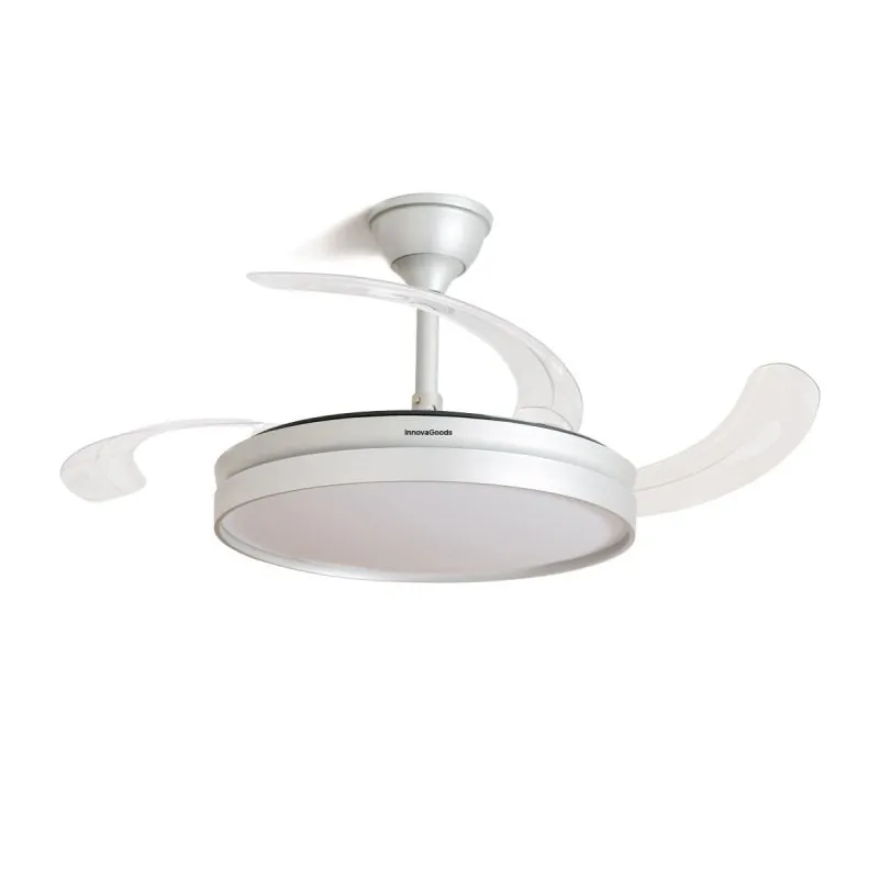 Ventilador de Techo InnovaGoods DC 80W LED Aspas Retráctiles 6 Velocidades Mando Plateado Silteez