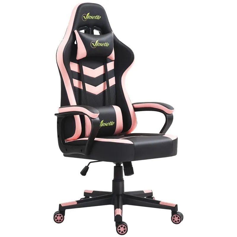 Vinsetto Silla Gaming Basculante con Altura Ajustable y Reposacabezas Rosa 921-199V04PK