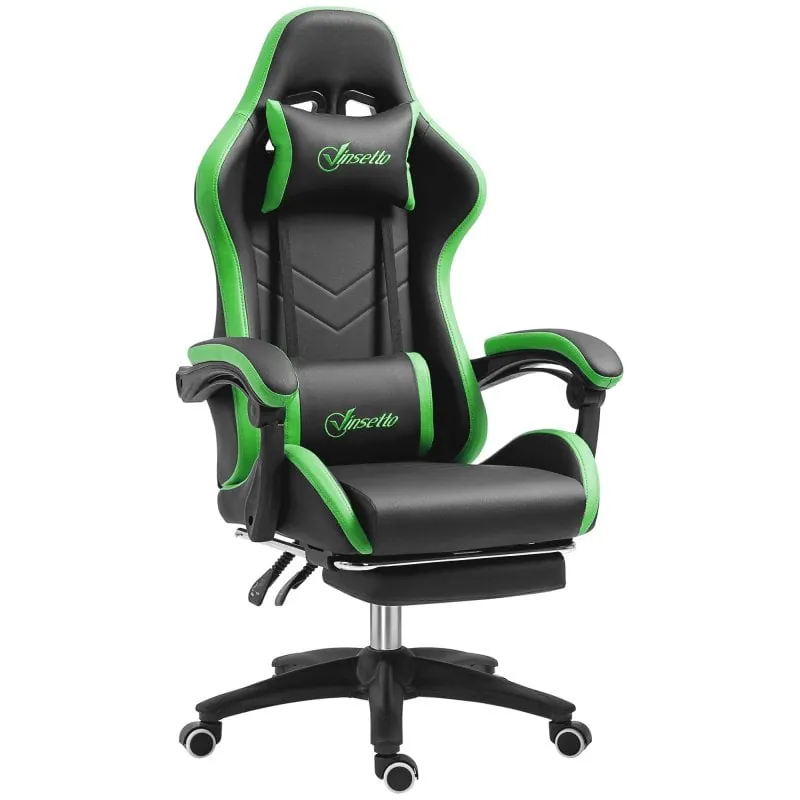 Vinsetto Silla Gaming De Cuero Pu Reclinable 135° Altura Ajustable Negro Y Verde 921-618V06BK