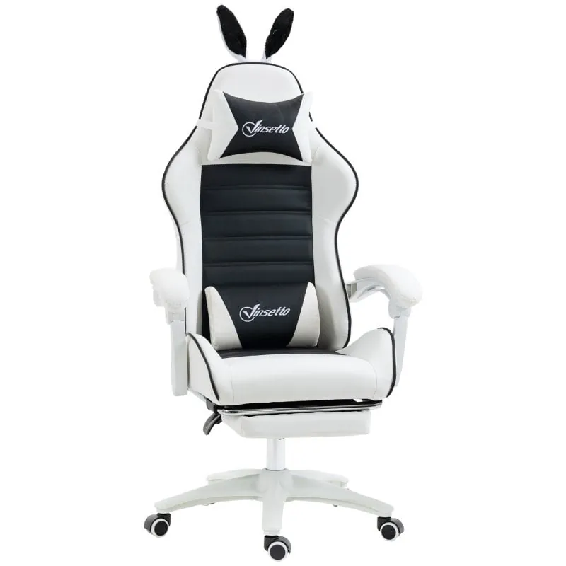 Vinsetto Silla Gaming Racing Giratoria Cuero PU con Altura Ajustable Blanca/Negra 921-621V00BK