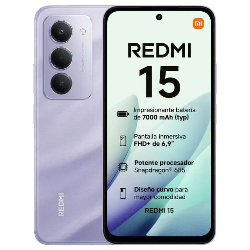 Xiaomi Redmi 15 4G 6GB 128GB 6.9" FHD+ 144Hz 7000mAh Dual SIM NFC Púrpura Arenoso MZB0L1JEU