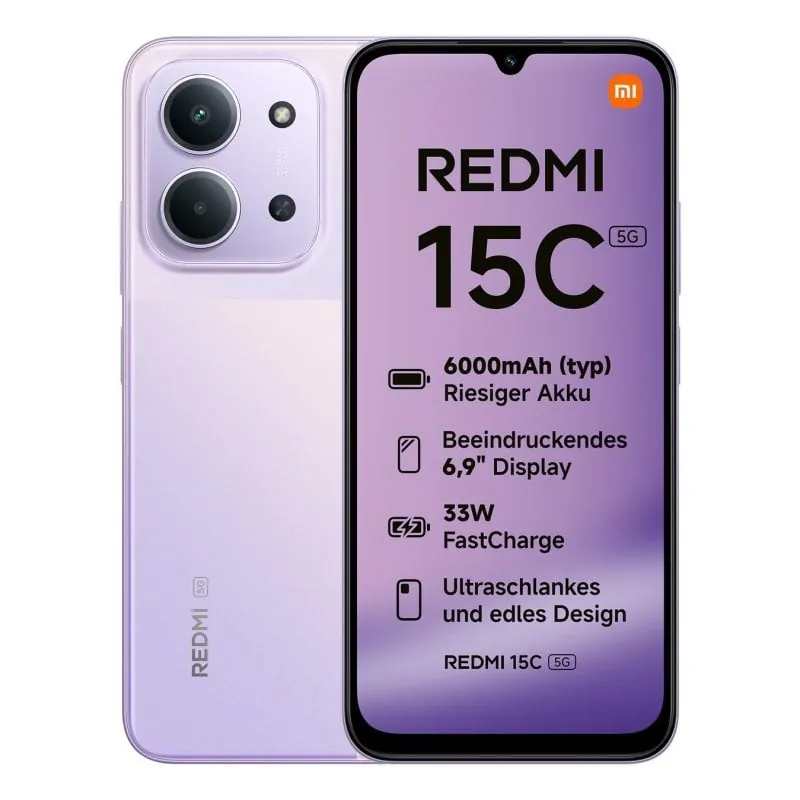 Xiaomi Redmi 15C 4GB 128GB 6.9" 120Hz 5G Dual SIM Batería 6000mAh 33W 50MP IP64 Android 15 Púrpura 69592 / MZB0LINEU PURPLE
