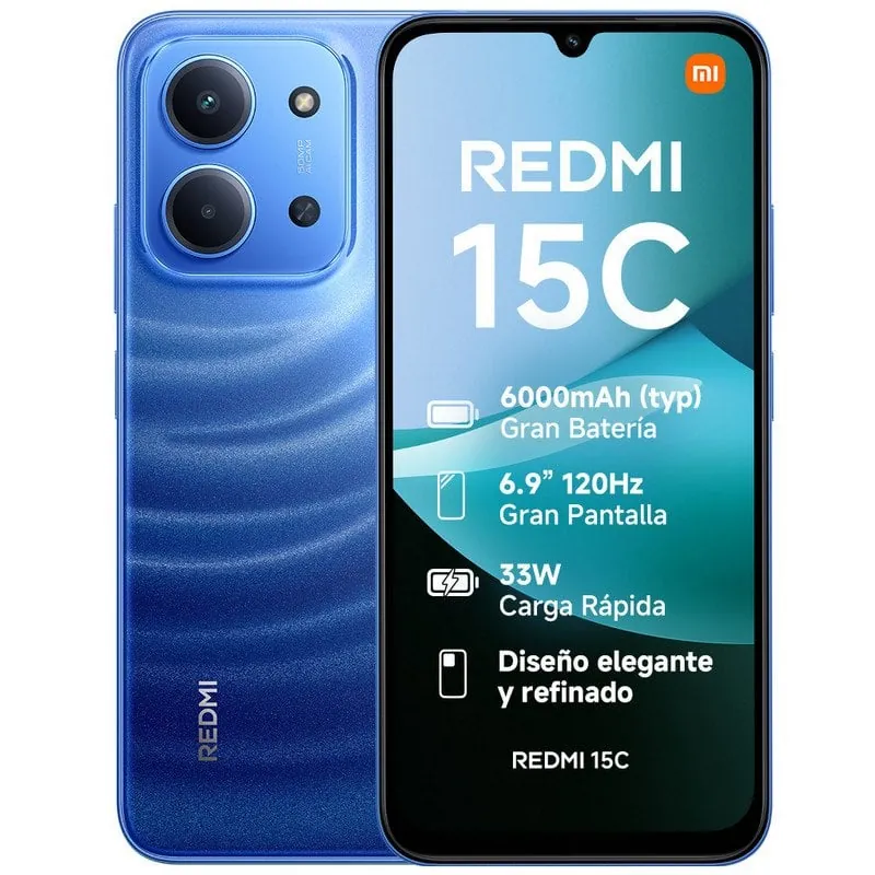 Xiaomi Redmi 15C 4GB 128GB 6.9" 120Hz Batería 6000mAh Carga Rápida 33W Azul MZB0LBTEU