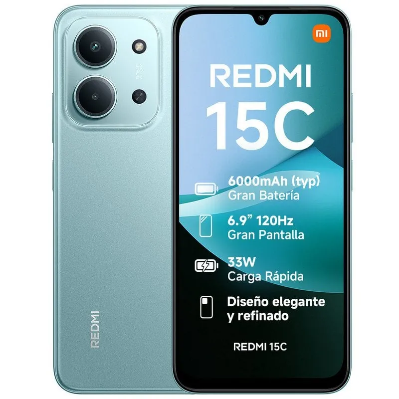Xiaomi Redmi 15C 4GB 128GB 6.9" 120Hz Batería 6000mAh Carga Rápida 33W Verde Menta MZB0LCFEU