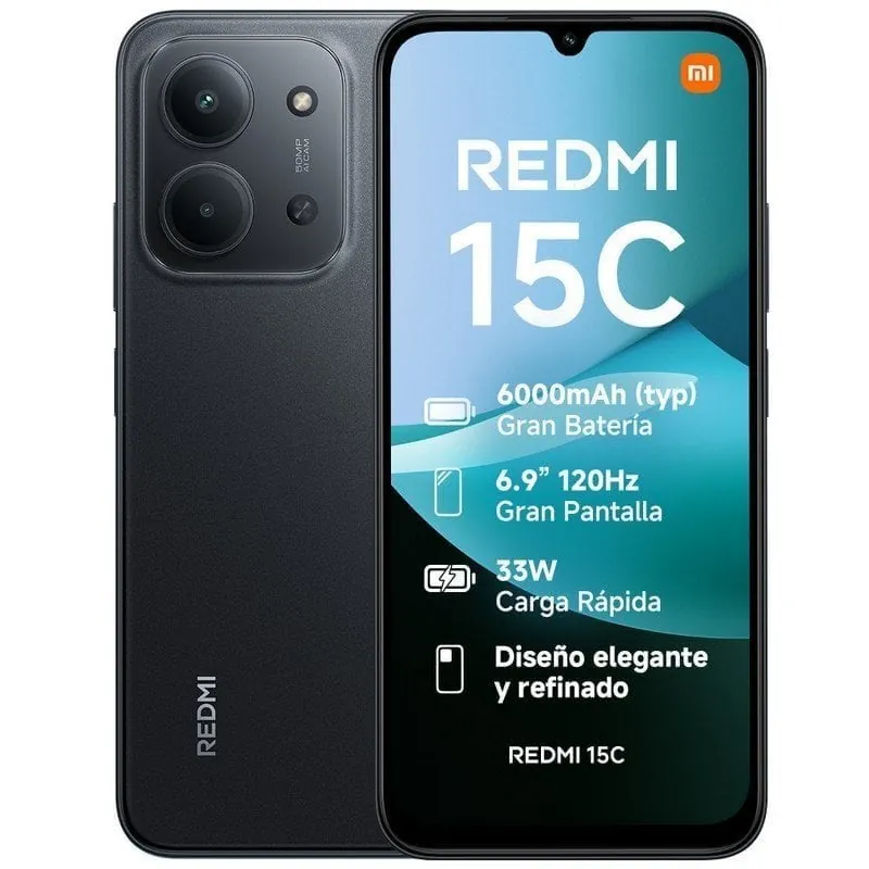Xiaomi Redmi 15C 4GB 256GB 6.9" 120Hz Batería 6000mAh Carga Rápida 33W Negro Medianoche MZB0LIFEU